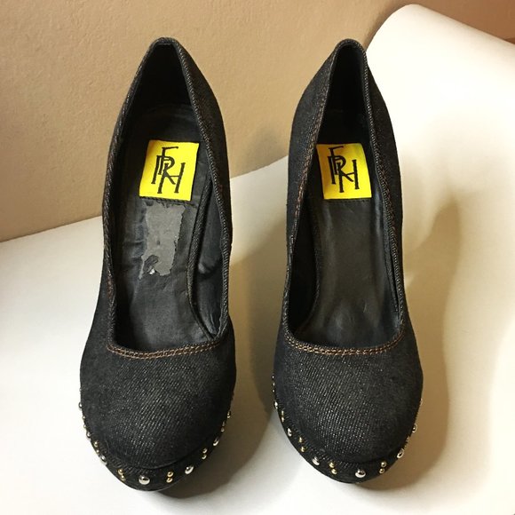 FRH Dark Denim Studded Platform Heels - Picture 2 of 14